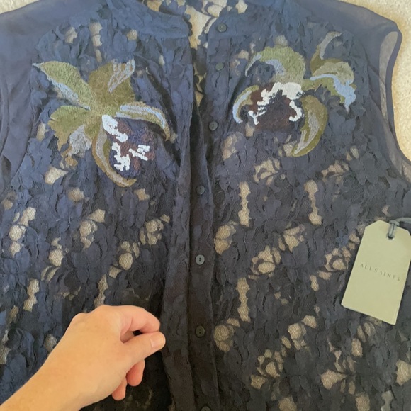 NWT All Saints Anya navy lace embroidered top 4 - Picture 9 of 13